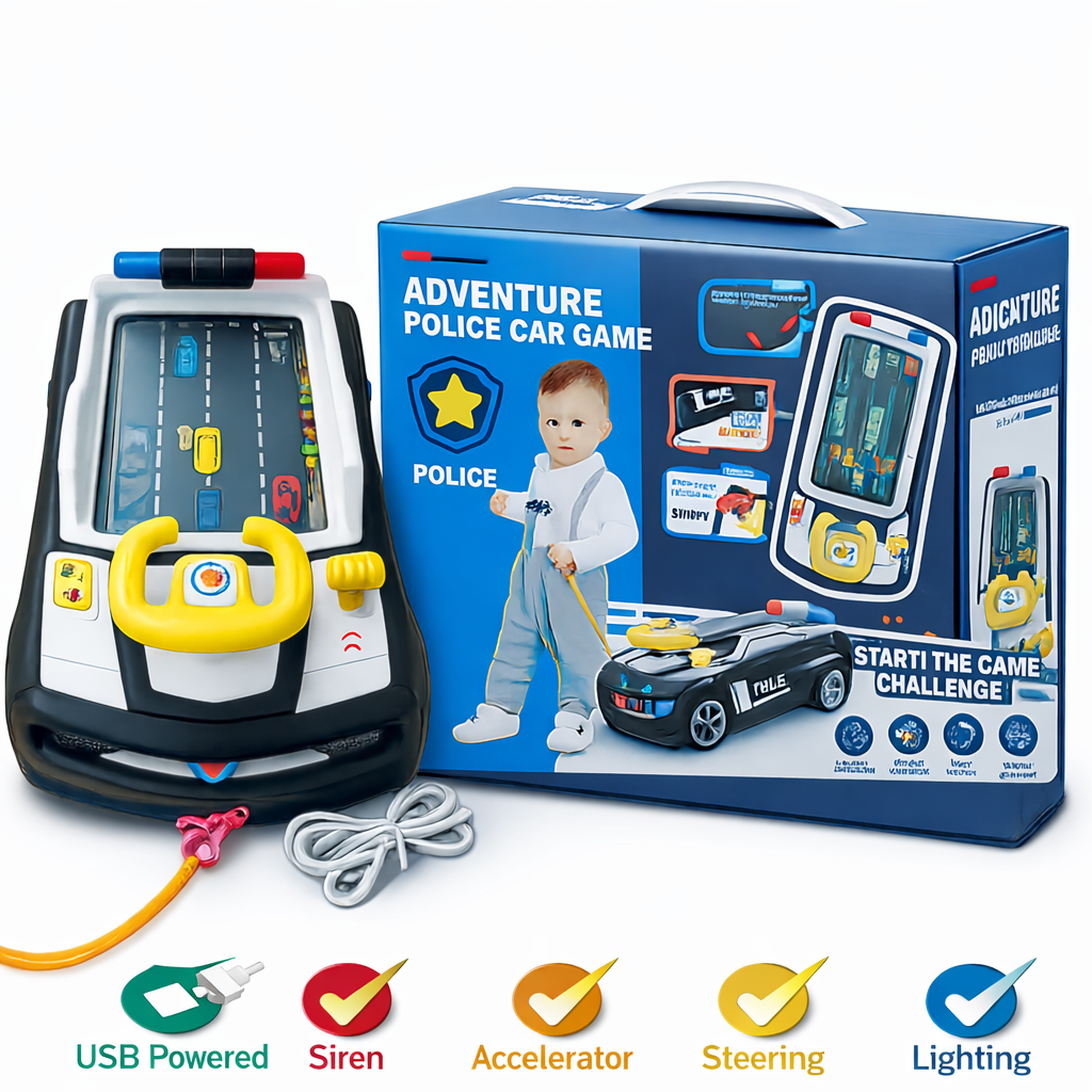 AI Racing Police Car Game (USB Powered) – Steering & Siren Toy