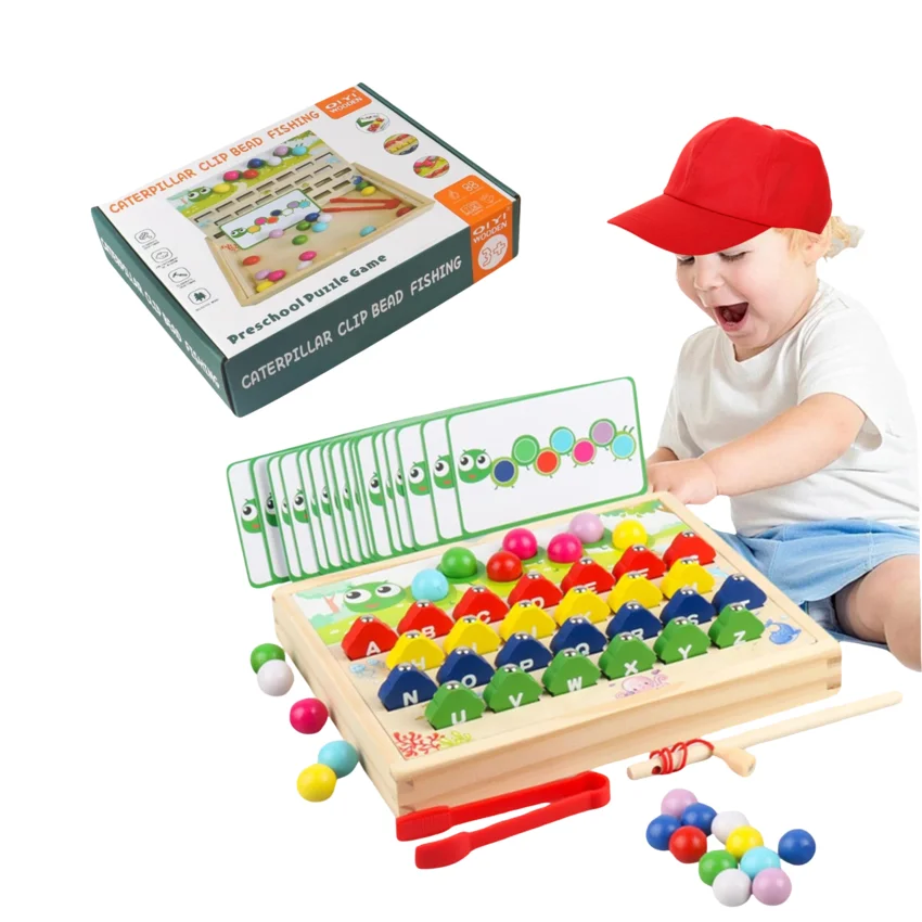 Colorful Caterpillar Clip & Catch: Preschool Bead Fishing Puzzle Game