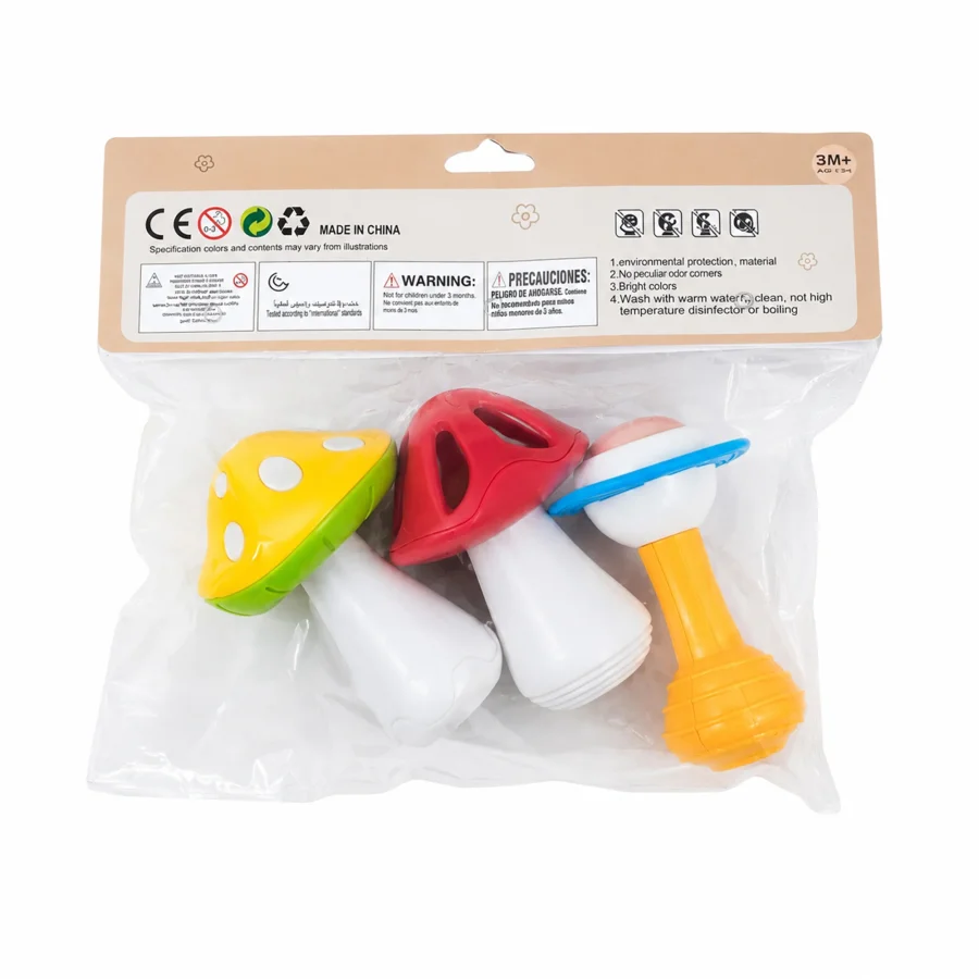 3 PCS Mushroom Baby Rattle & Teether Set (3M+)