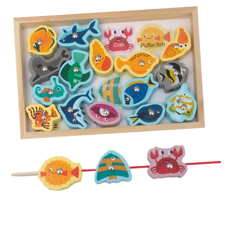 Montessori Wooden Veggies With Fishing Sticks