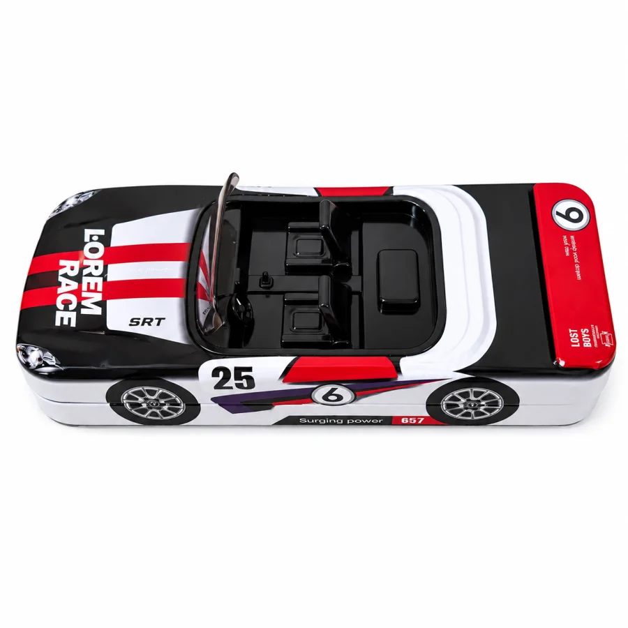 Racing Car Metal Pencil Box with Dual Compartments