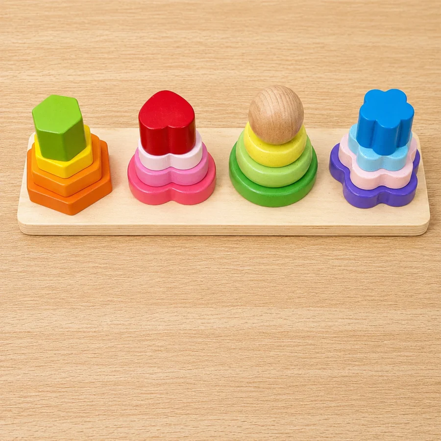 Wooden Four Column Tower Stacking Puzzle - Image 2