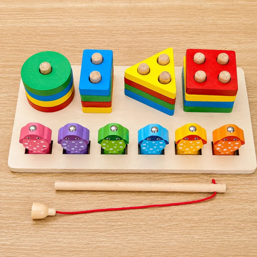 2 in 1 Wooden Fishing Game & Shape Sorting Puzzle Board - Image 2