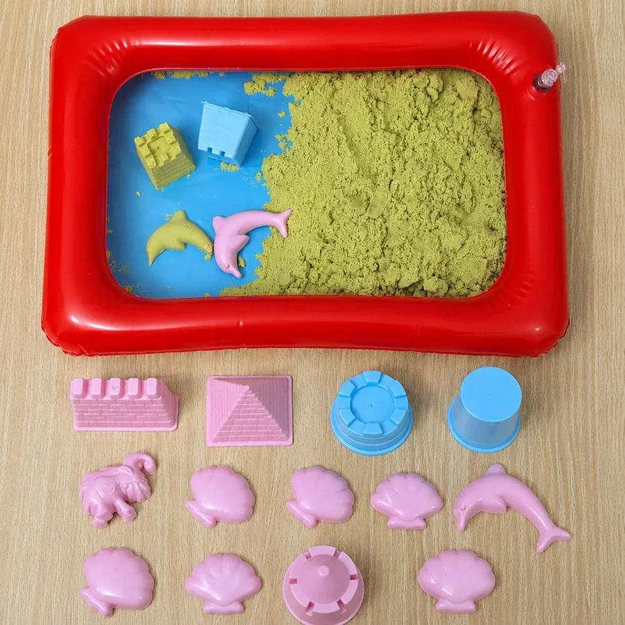 Kids Magic Sand Play Set with Inflatable Sand Tray & 12 Molds – Indoor Sensory Play Kit - Image 2