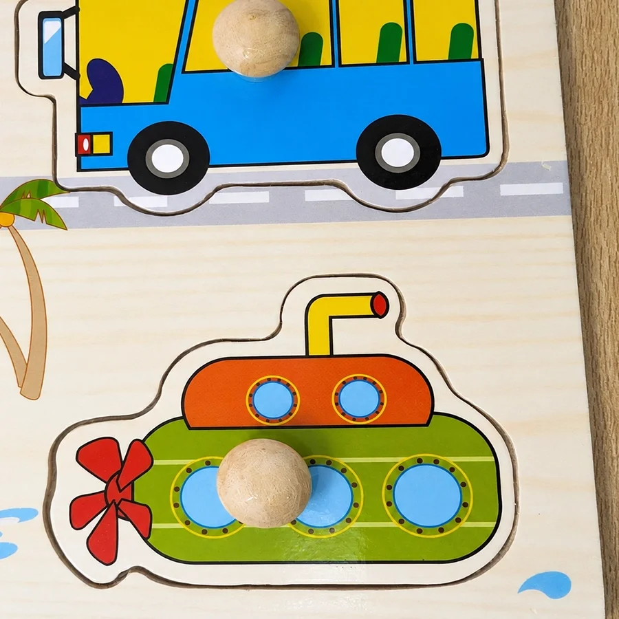 Wooden Vehicles Peg Puzzle Board for Kids - Image 2