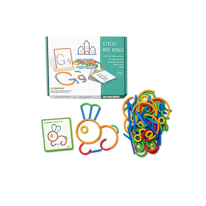 Colorful Wooden Sticks & Rings Building Set